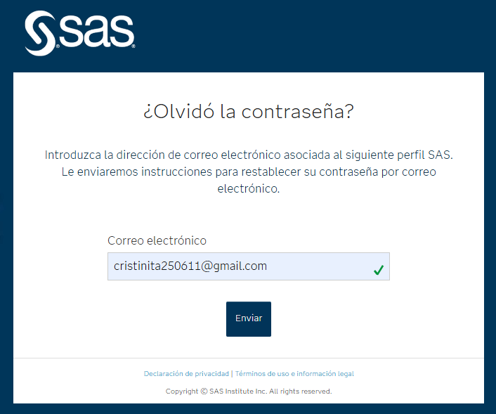 Restablecer contraseña: ingresar correo y enviar.