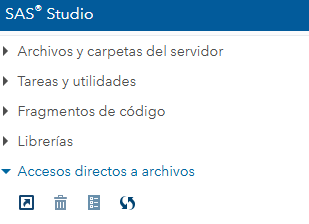 Panel izquierdo de SAS Studio (Tasks expandido).