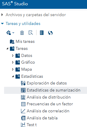 Tarea "Summary Statistics" seleccionada.