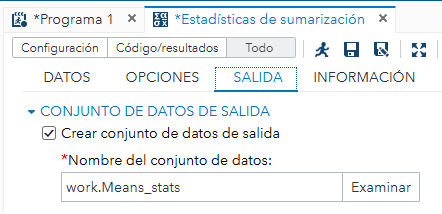 Opción activada: "Crear conjunto de datos de salida".