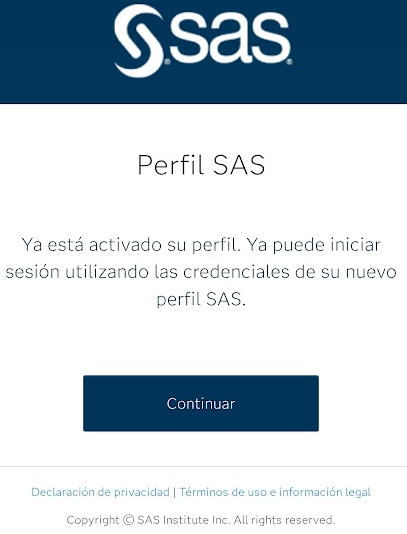 Confirmación de contraseña establecida; botón "Continuar".