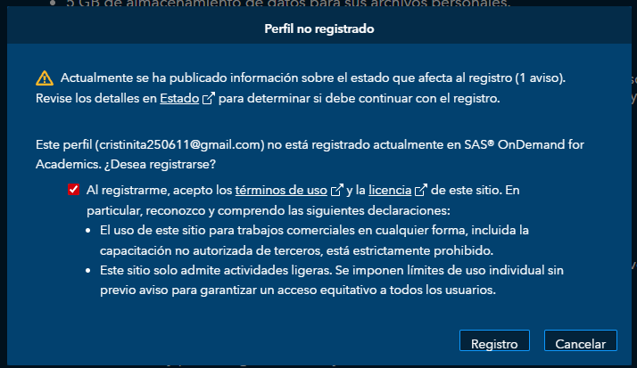 Portal de ODA: opción "Registro".